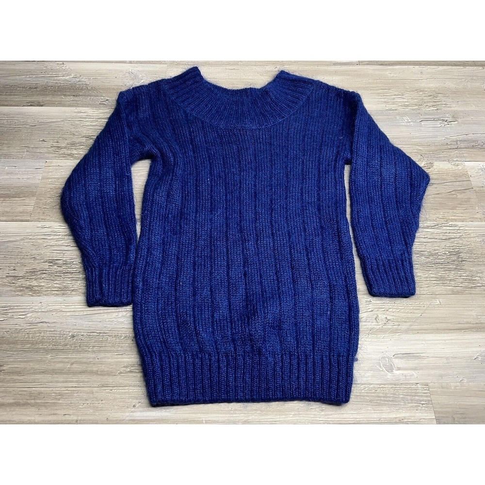 Jamie Scott Mohair Blend Sweater S Royal Blue Rib‎ Knit Longline Minimalist